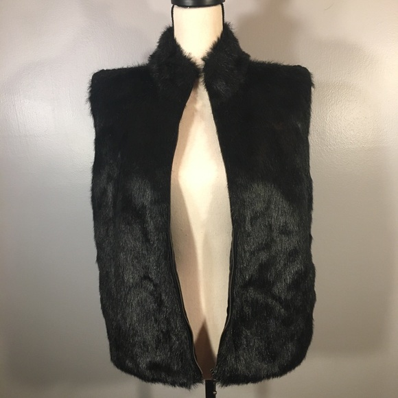 KIKIT Black Faux Fur Full Zip Mock Neck Vest Sz XL - Picture 4 of 11